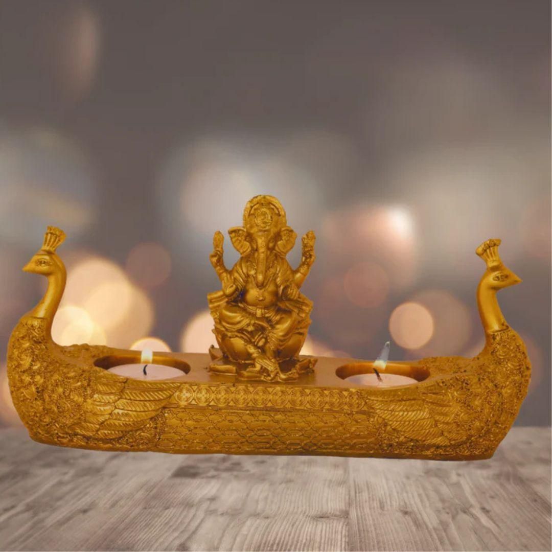 Divine Glow – Golden Ganesha Deepak for Pooja & Home Décor
