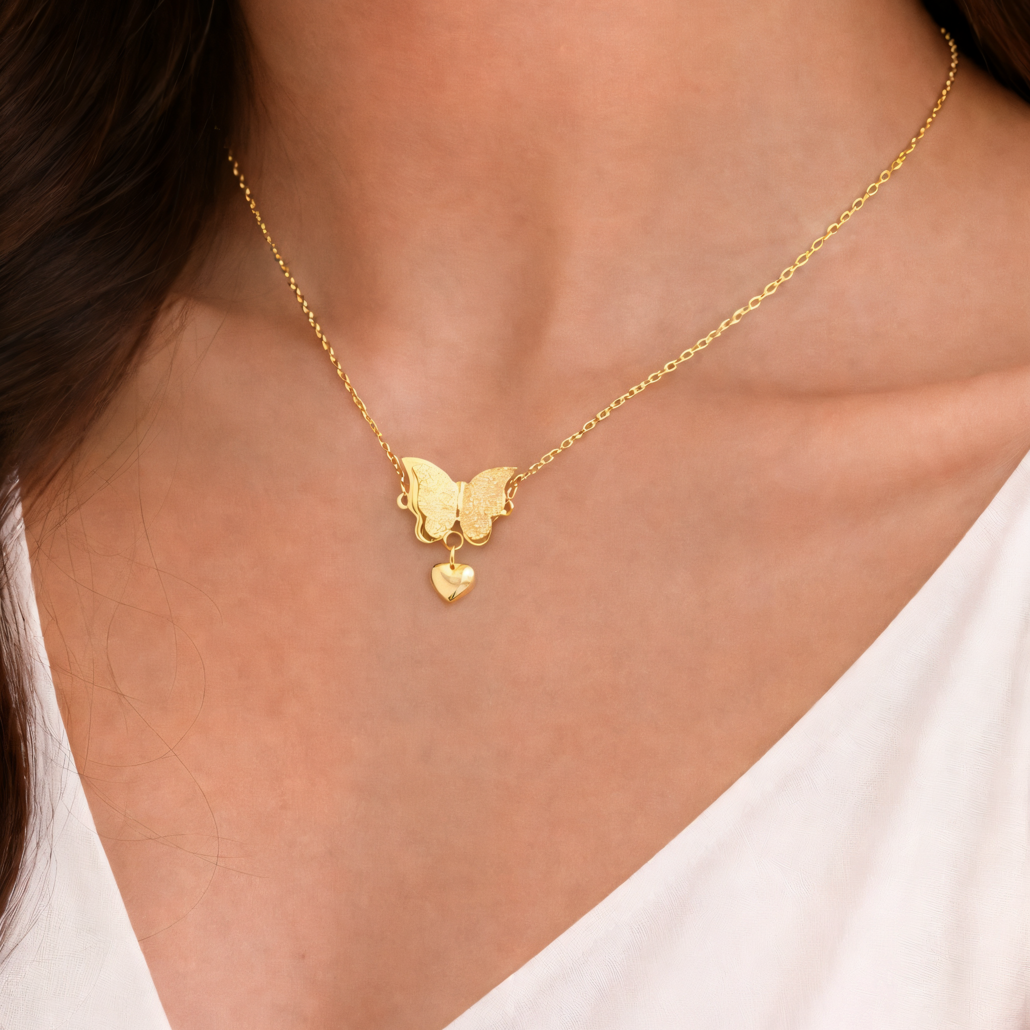 Golden Flutter – Butterfly Heart Necklace